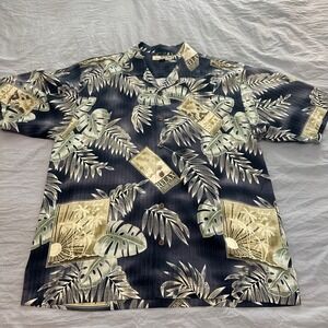 Tommy Bahama‎ Relax Mens Large 100% Silk Tropical Palm Leaf Postcard Camp Shirt